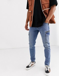 Темно-синие узкие джинсы стретч с карманами-карго ASOS DESIGN-Синий