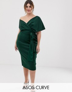 Платье-футляр миди с завязкой ASOS DESIGN Curve-Зеленый