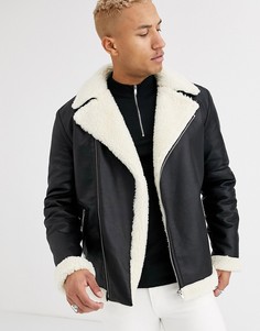 Черная свободная куртка в байкерском стиле из искусственной кожи ASOS DESIGN-Черный