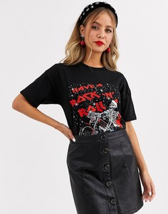 Новогодняя футболка с принтом \"rock n roll Christmas\" ASOS DESIGN-Черный