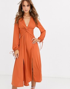 Платье миди с длинными рукавами ASOS DESIGN-Оранжевый