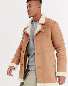 Куртка из искусственной замши с плюшевой подкладкой ASOS DESIGN-Светло-коричневый