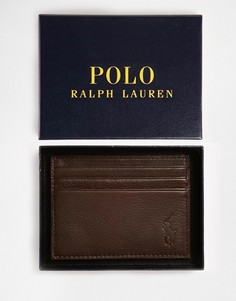 Коричневая кожаная визитница Polo Ralph Lauren-Коричневый