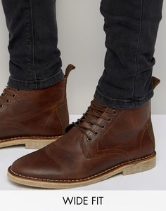 Светло-коричневые кожаные ботинки чукка для широкой стопы с замшевой отделкой ASOS DESIGN-Светло-коричневый