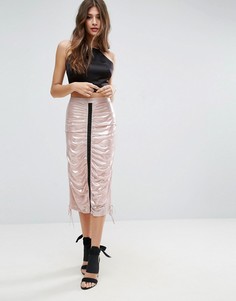 Юбка миди с эффектом металлик ASOS DESIGN-Розовый