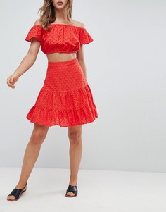 Мини-юбка от комплекта с вышивкой ришелье ASOS DESIGN-Красный