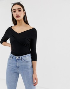 Черное боди с открытыми плечами и запахом ASOS DESIGN-Черный
