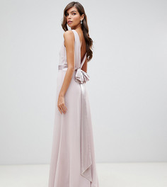 Лилово-бежевое сатиновое платье макси TFNC bridesmaid-Розовый
