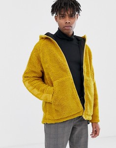 Плюшевая куртка горчичного цвета на молнии ASOS DESIGN-Желтый