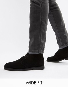 Черные замшевые ботинки чукка для широкой стопы ASOS DESIGN-Черный
