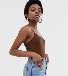 Боди на тонких бретельках ASOS DESIGN Petite-Коричневый