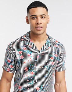 Рубашка зауженного кроя в полоску с цветочным принтом Solid-Синий