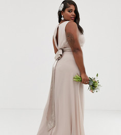 Эксклюзивное платье макси цвета норки для подружки невесты с сатиновым бантом сзади TFNC Plus-Розовый