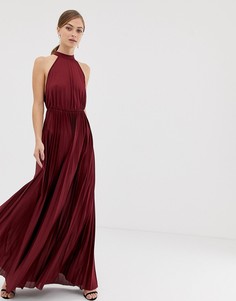 Плиссированное приталенное платье макси с американской проймой ASOS DESIGN-Красный