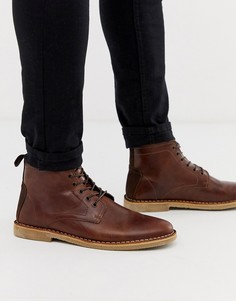 Светло-коричневые кожаные ботинки чукка с замшевой отделкой ASOS DESIGN-Светло-коричневый