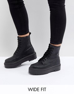 Ботинки для широкой стопы на массивной подошве со шнуровкой ASOS DESIGN-Черный