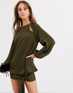 Атласное платье мини с вырезами ASOS DESIGN-Зеленый