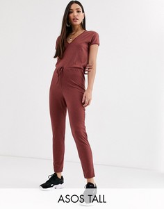 Комбинезон с V-образным вырезом и завязкой на талии ASOS DESIGN Tall-Коричневый