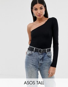 Черное боди на одно плечо с длинным рукавом ASOS DESIGN Tall-Черный