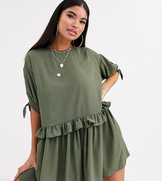 Свободное платье мини с оборкой и завязками на рукавах ASOS DESIGN Petite-Зеленый