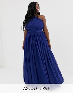 Платье макси на одно плечо ASOS DESIGN Curve-Темно-синий