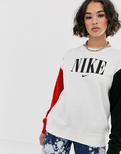 Oversize-свитшот колор блок с логотипом Nike-Белый