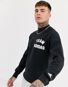 Черный свитшот в университетском стиле с принтом adidas