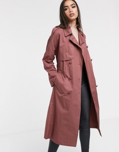 Хлопковый тренч пепельно-розового цвета с поясом ASOS DESIGN-Розовый