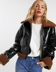 Черная байкерская куртка с искусственным мехом ASOS DESIGN-Черный