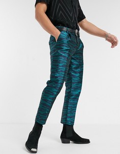 Темно-синие узкие брюки с тигровым узором ASOS DESIGN-Темно-синий