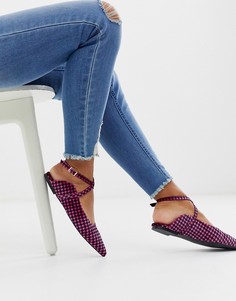 Розовые бархатные балетки с острым носом ASOS DESIGN-Мульти
