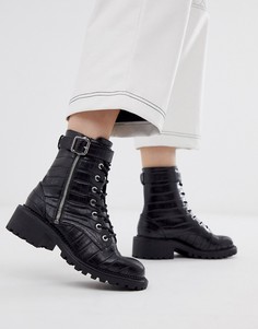Черные ботинки на шнуровке с эффектом крокодиловой кожи ASOS DESIGN-Черный