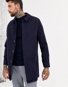 Темно-синее пальто с добавлением шерсти ASOS DESIGN-Темно-синий