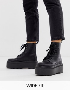 Черные ботинки для широкой стопы на массивной подошве со шнуровкой ASOS DESIGN-Черный