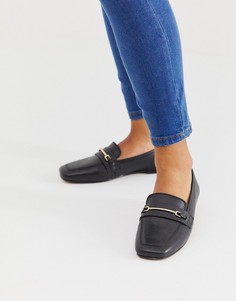 Черные кожаные лоферы с квадратным носком ASOS DESIGN-Черный