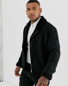 Черная байкерская куртка с плюшевой подкладкой ASOS DESIGN-Черный