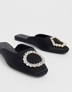 Черные атласные балетки с отделкой ASOS DESIGN-Черный