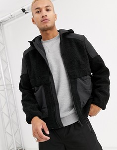Черная плюшевая куртка на молнии с капюшоном ASOS DESIGN-Черный