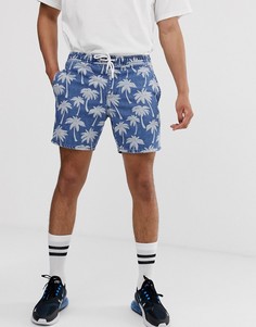 Синие короткие джинсовые шорты с пальмами и эластичным поясом ASOS DESIGN-Синий