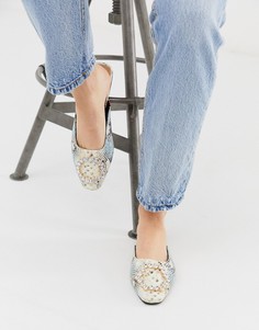 Балетки с эффектом змеиной кожи и отделкой ASOS DESIGN-Мульти