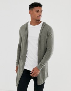 Кардиган цвета хаки без застежек, с капюшоном и асимметричным краем ASOS DESIGN-Коричневый