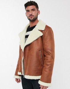 Коричневая байкерская куртка с плюшевой подкладкой ASOS DESIGN-Светло-коричневый