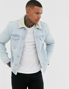 Голубая джинсовая куртка с плюшевой подкладкой ASOS DESIGN-Синий