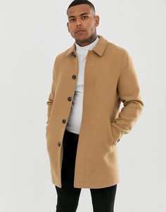 Бежевое пальто с добавлением шерсти ASOS DESIGN-Светло-коричневый