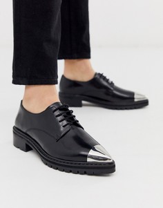 Черные кожаные туфли с острым носком ASOS DESIGN-Черный