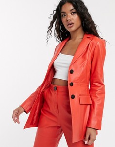 Приталенный кожаный пиджак ASOS DESIGN-Красный
