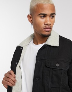 Черная джинсовая куртка с плюшевой подкладкой ASOS DESIGN-Черный