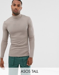 Бежевая обтягивающая водолазка в рубчик ASOS DESIGN Tall-Бежевый