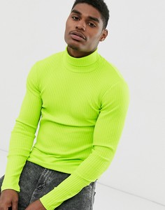 Ярко-зеленая обтягивающая водолазка в рубчик ASOS DESIGN-Зеленый