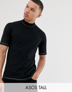 Черная футболка с высоким воротом и контрастной отделкой ASOS DESIGN Tall-Черный